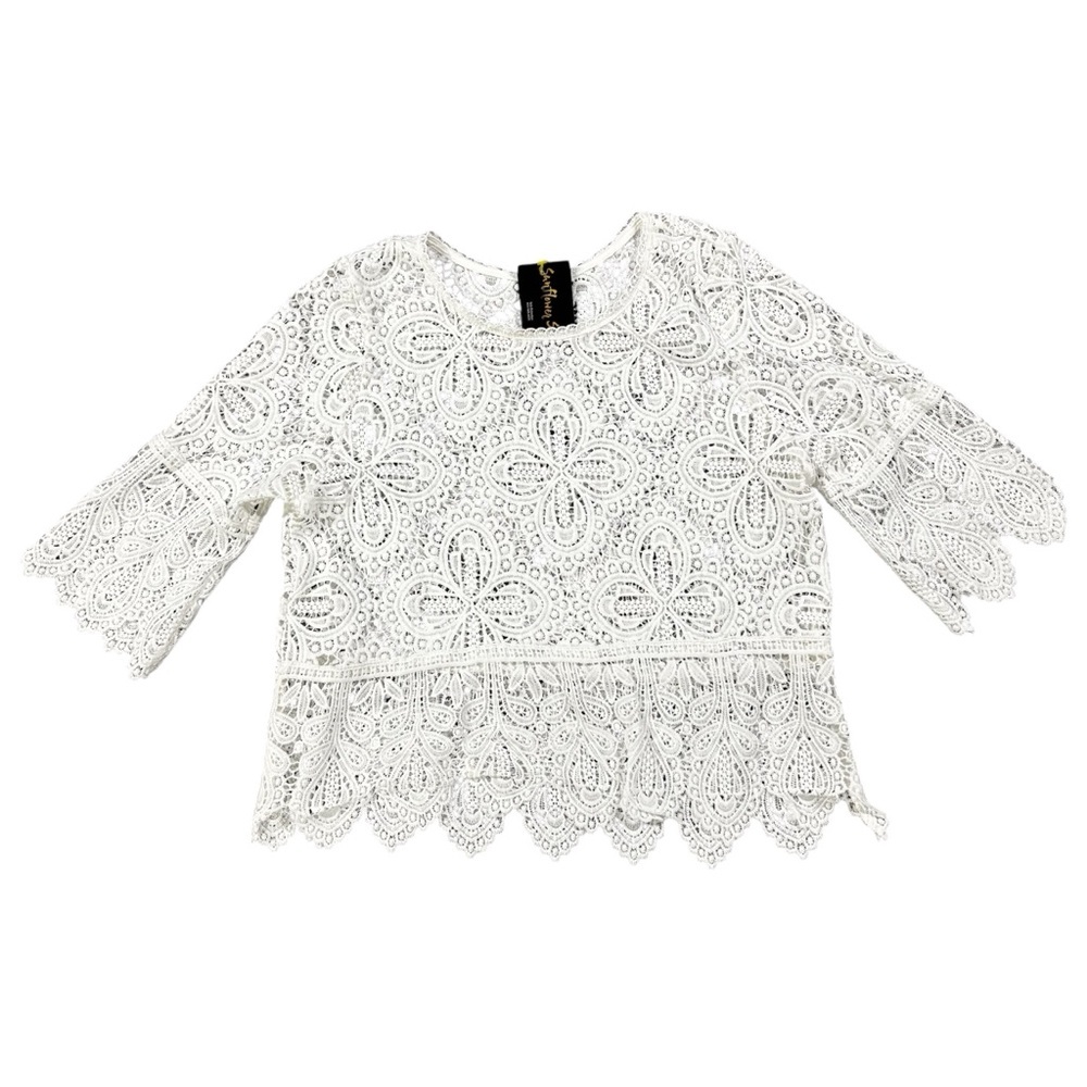 NWT Sunflower Salon White Lace Crochet Blouse Kelly Richardson Size S/M